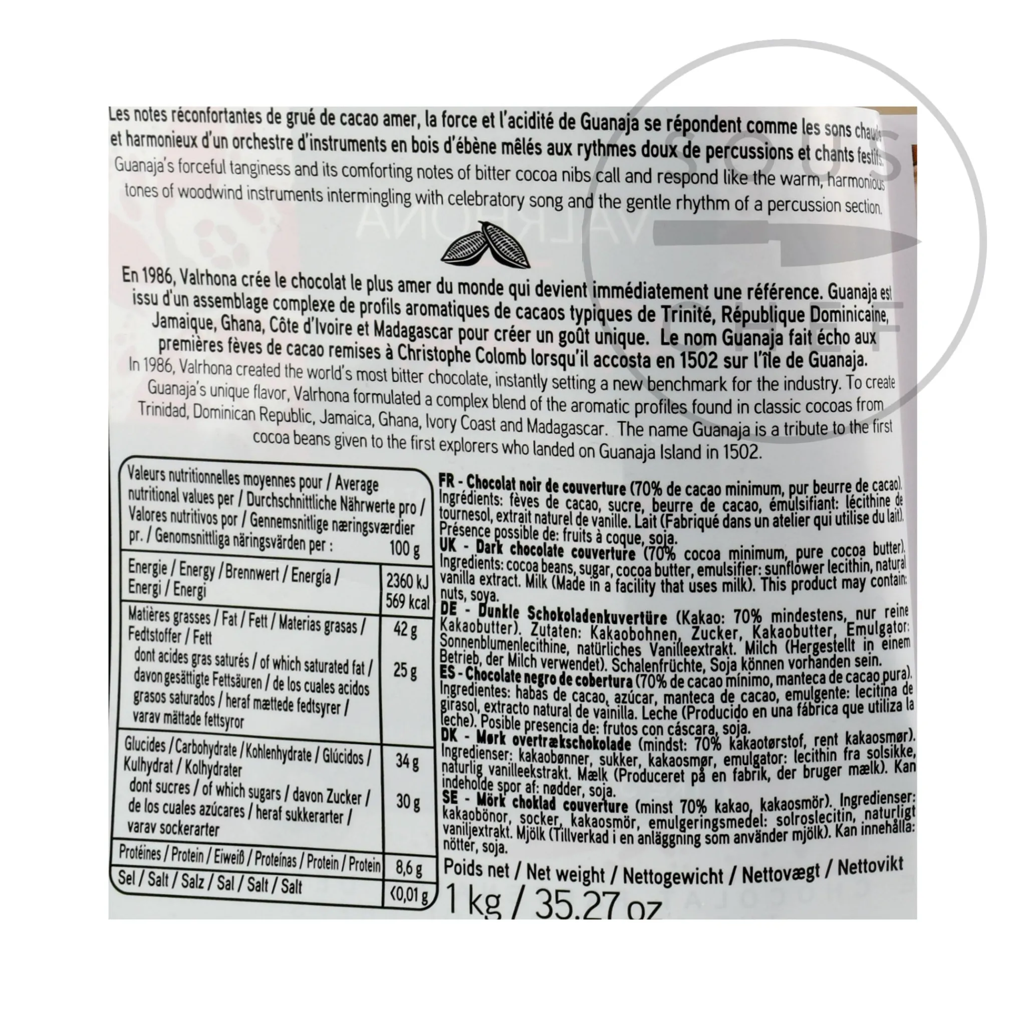 Valrhona Guanaja 70% Dark Chocolate Chips Outlet