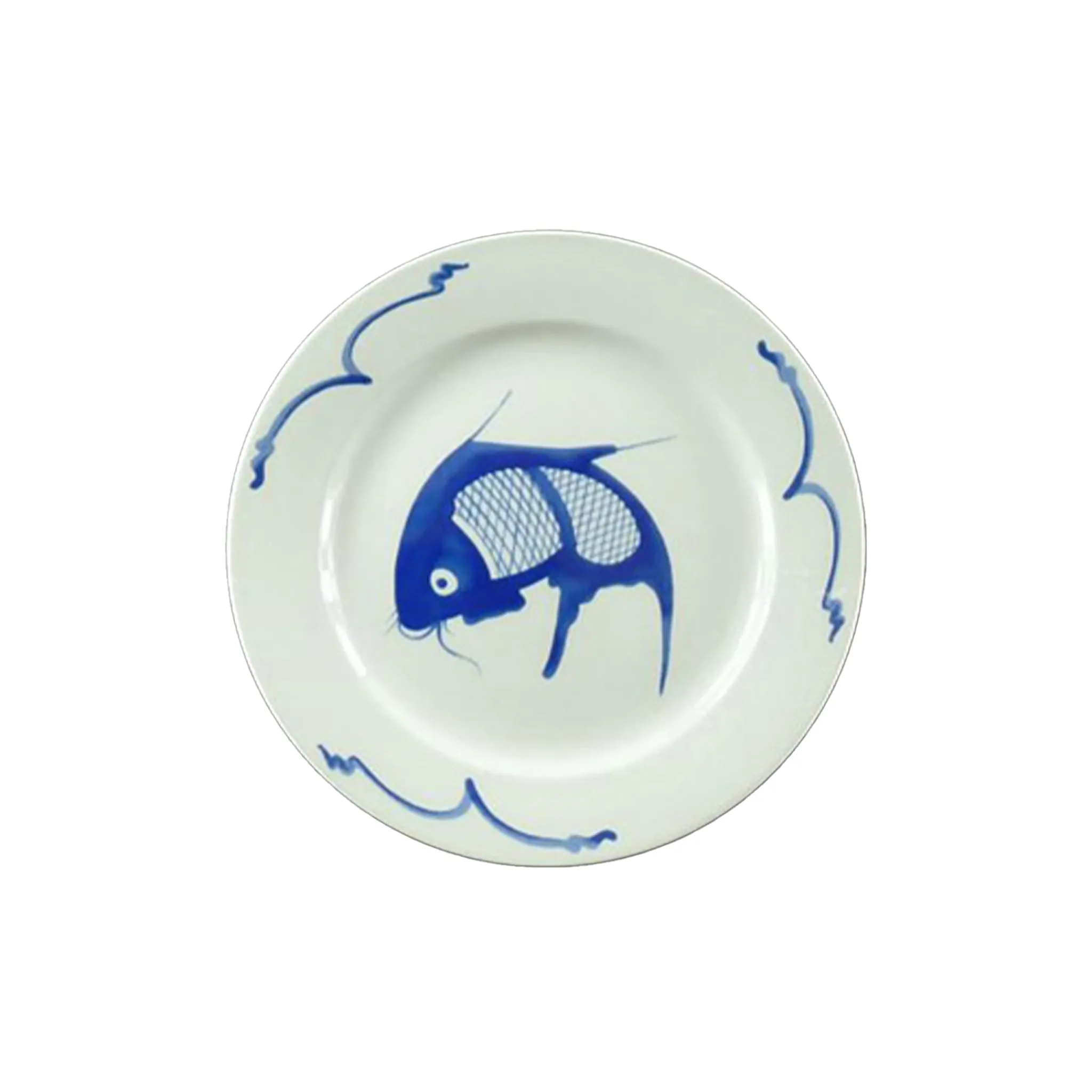 Chinese Tableware White & Blue Carp Side Plate, 20cm New