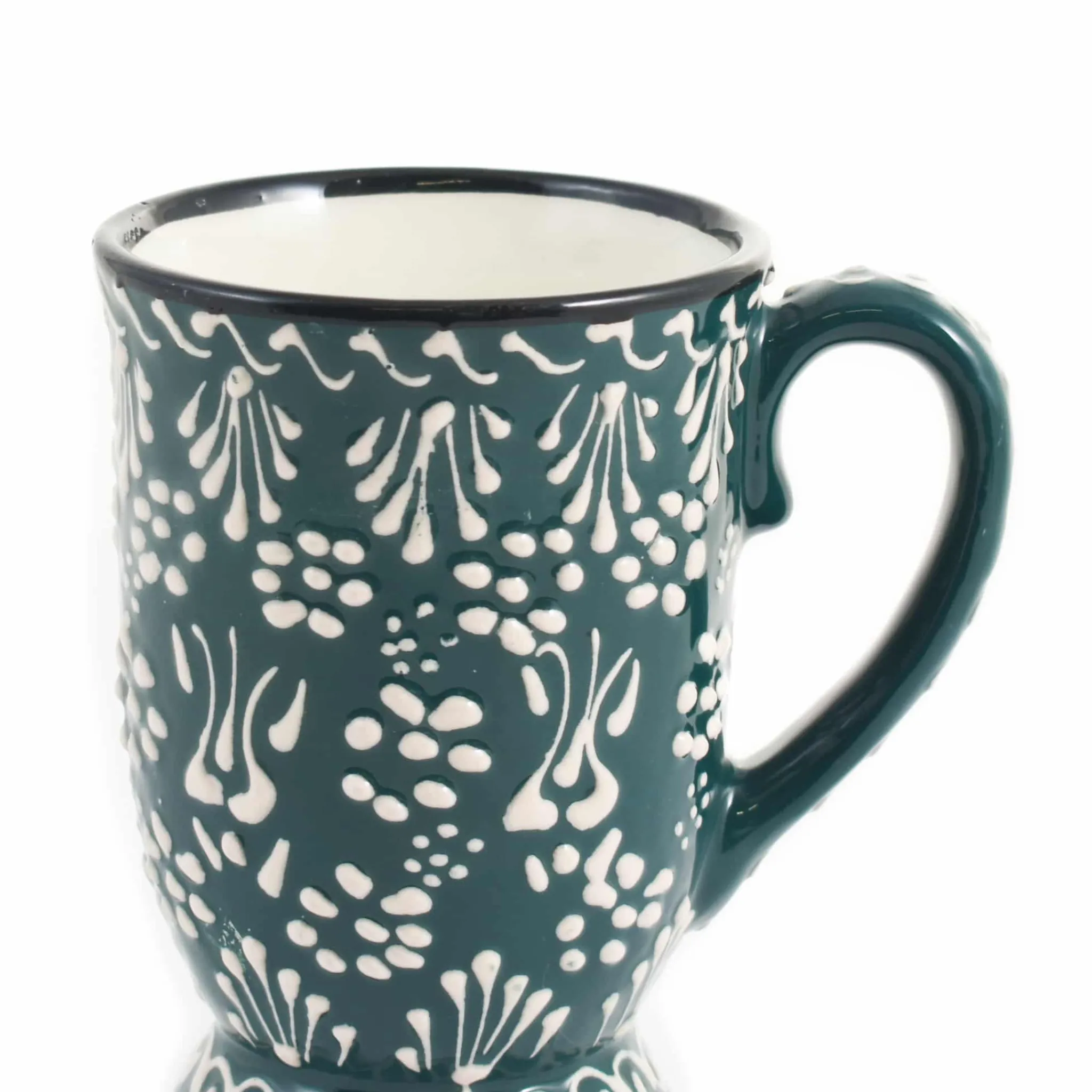 El Boyali Seramikler Yesil Ve Beyaz Boyali Mug with Foot, 300ml New