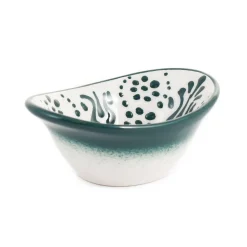 El Boyali Seramikler Yesil Ve Beyaz Boyali Oval Bowl, 10.5cm