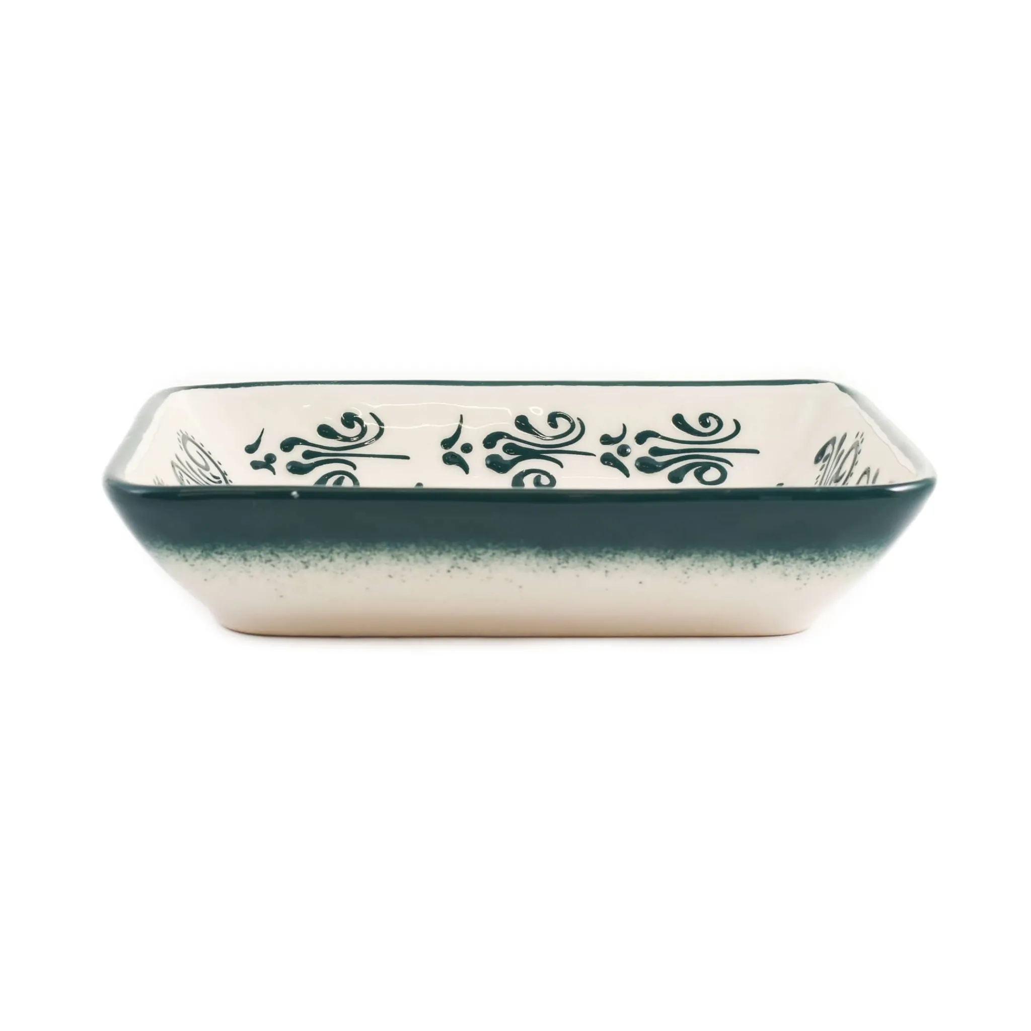 El Boyali Seramikler Yesil Ve Beyaz Boyali Rectangular Serving Dish, 18x13cm Clearance
