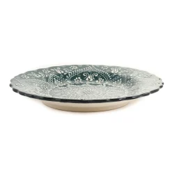 El Boyali Seramikler Yesil Ve Beyaz Boyali Wavy Dinner Plate, 26.5cm Outlet