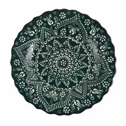 El Boyali Seramikler Yesil Ve Beyaz Boyali Wavy Dinner Plate, 26.5cm Outlet