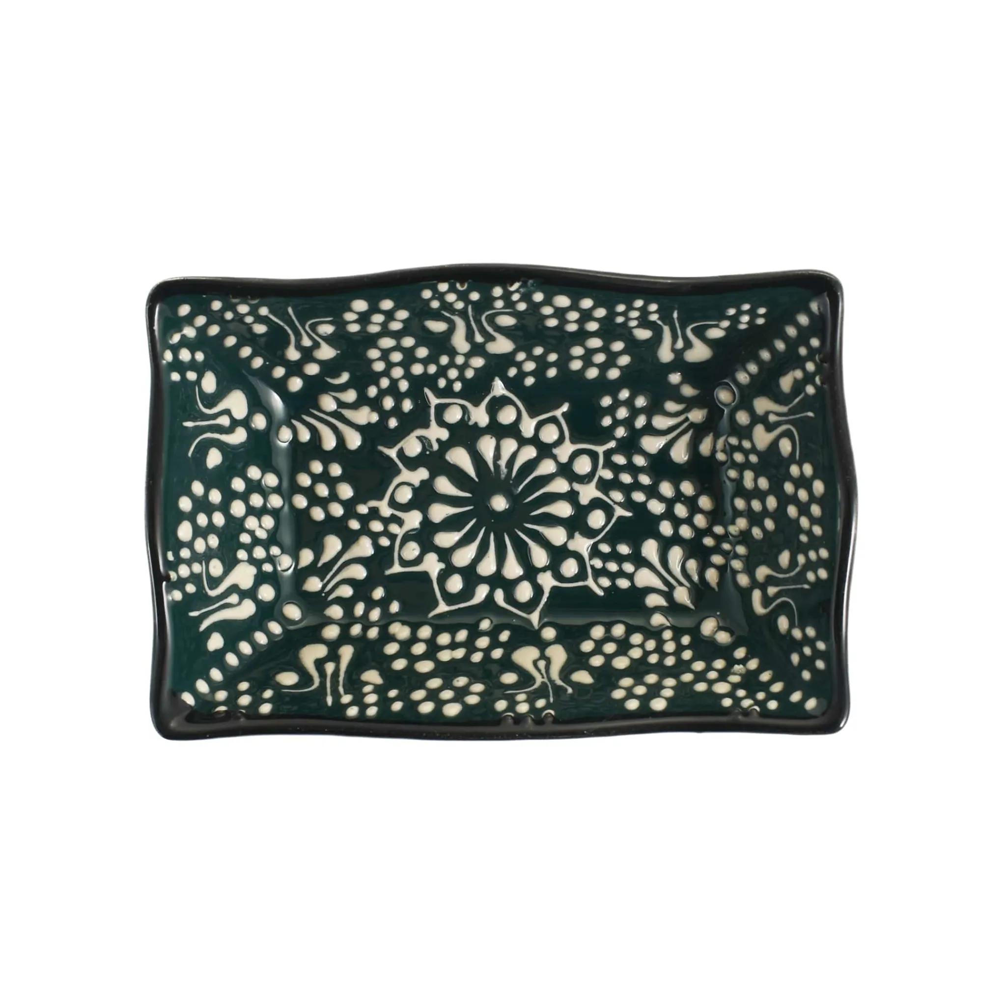 El Boyali Seramikler Yesil Ve Beyaz Boyali Wavy Edge Snack Dish, 13.5cm Hot