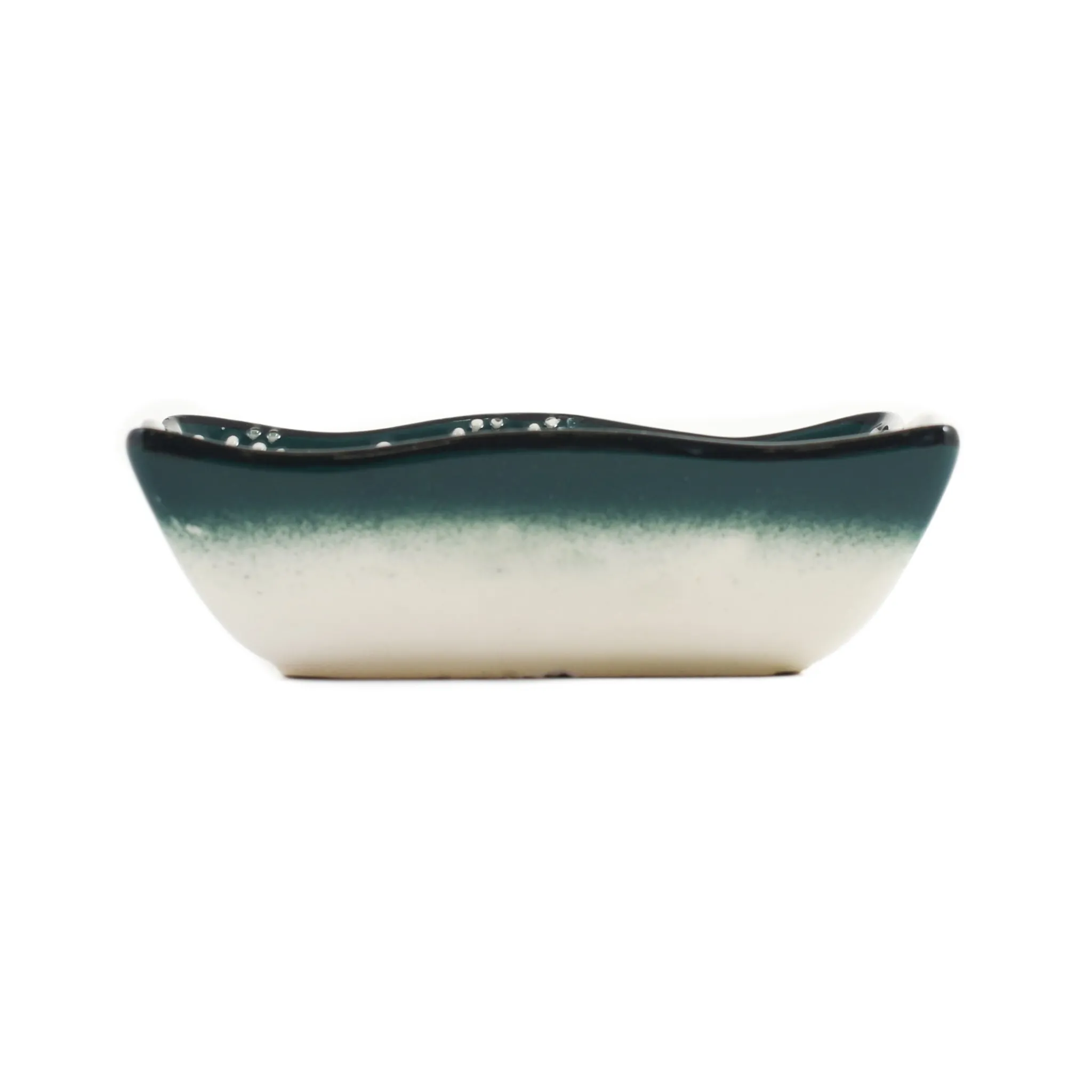 El Boyali Seramikler Yesil Ve Beyaz Boyali Wavy Edge Snack Dish, 13.5cm Hot